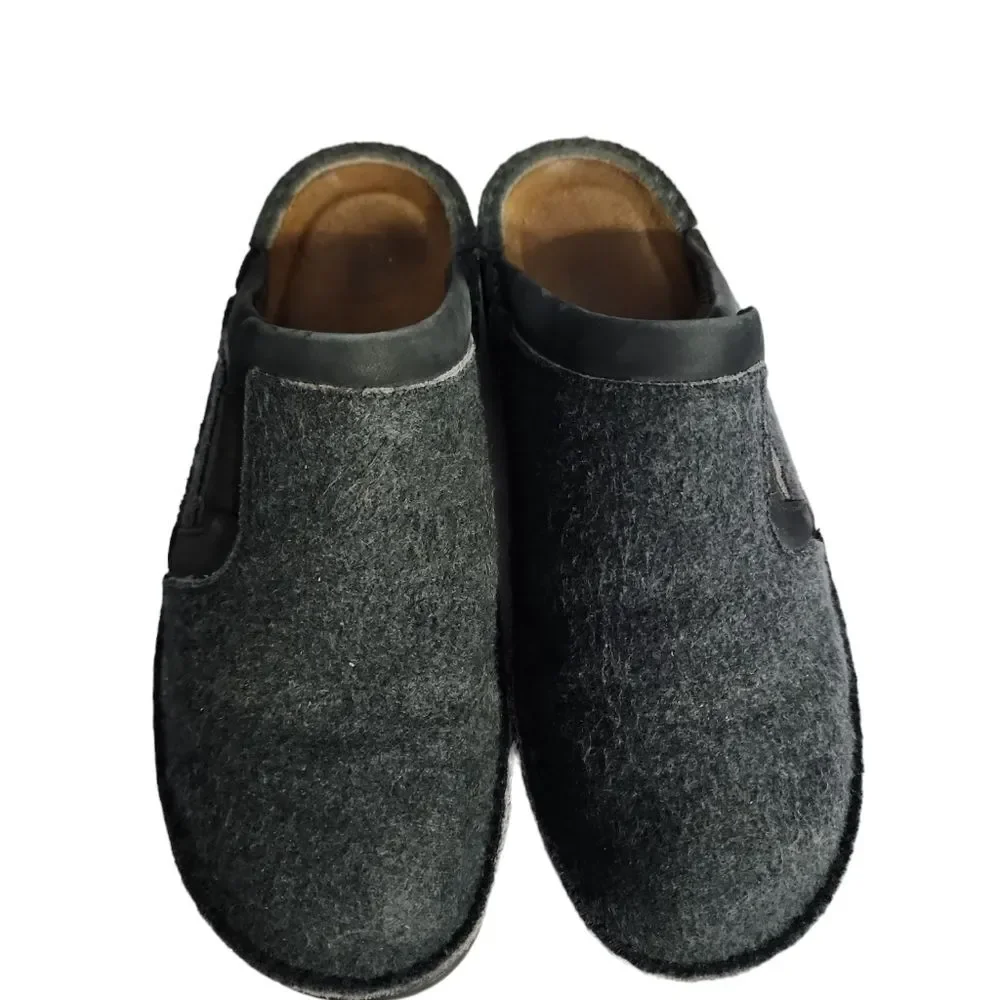 Naot Gray Wool Felt Leather Mule Clogs Slip On 38